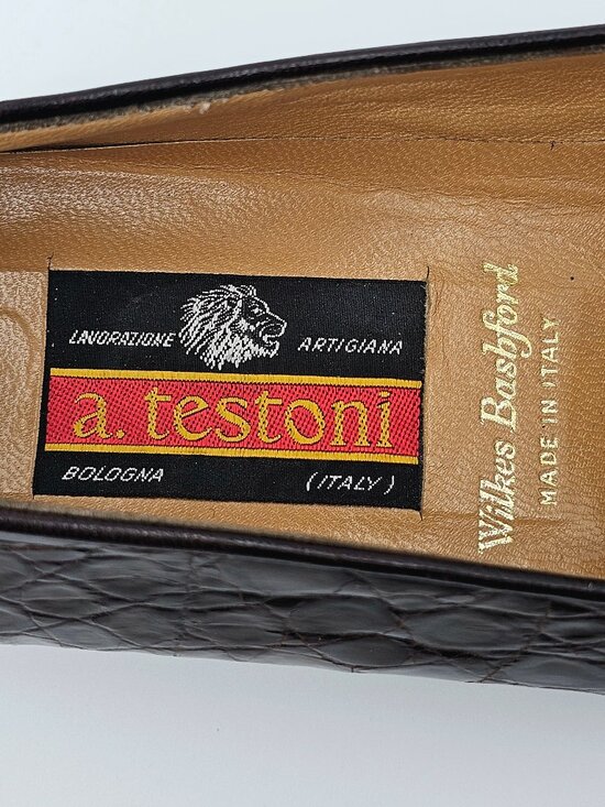 A. Testoni Tassel Loafers Brown Leather Alligator Brogue Shoes Mens Size US 9.5N main image 7